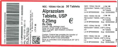 0-25mg 30ct (Label Alprazolam Tabs 0 25mg Bpi(10544 104 30) Sandoz(0781 1061 10) Rev0)